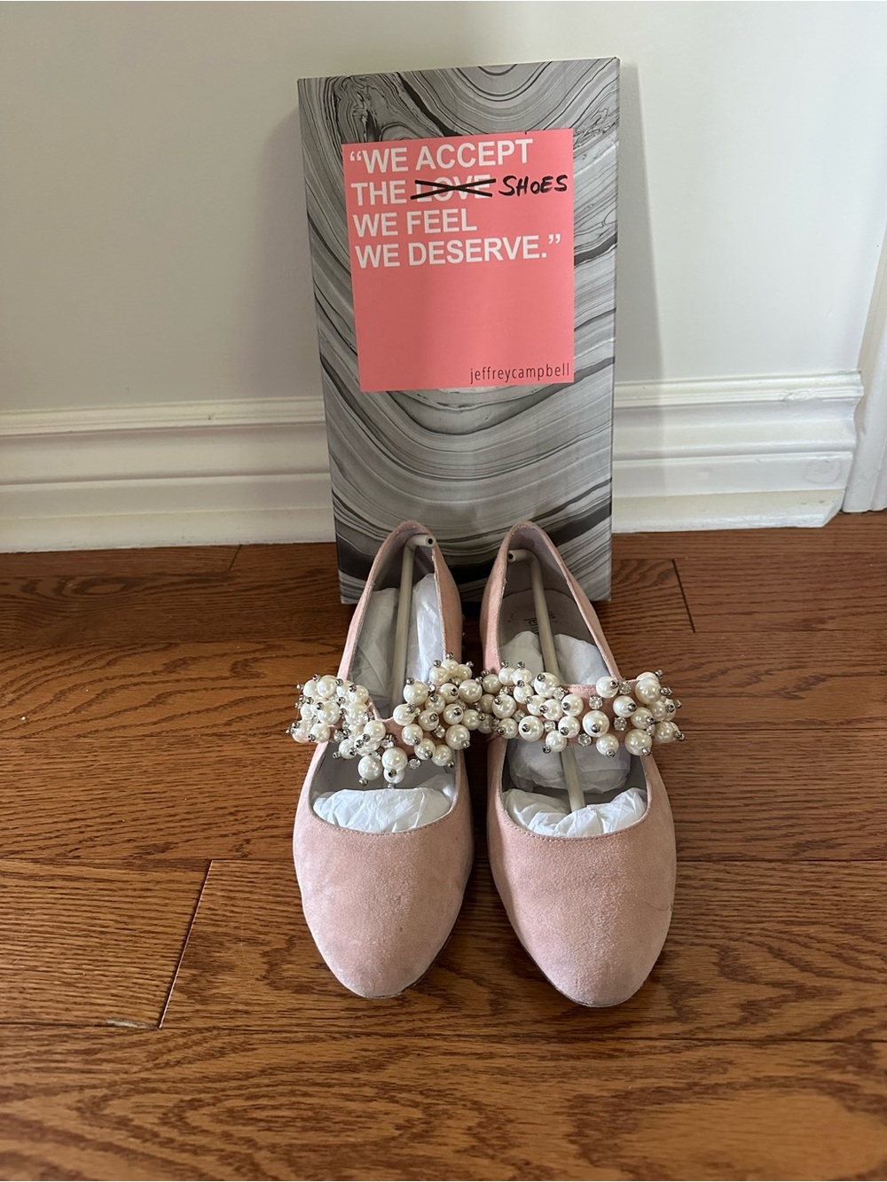 Jeffrey Campbell Blush Pearl-Strap Suede Flats